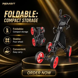 Foldable Aluminum Alloy Golf Trolley 4 Wheels Golf Bag Pull Push Cart with Umbrella Cup Holder
