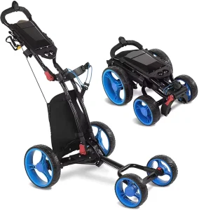 Foldable Aluminum Frame Lightweight Golf Push Cart 4 Wheel Trolley Umbrella Holder 30kg Load Capacity