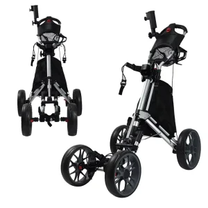 Foldable Aluminum frame Golf Push Cart Non slip Handle Multi function 4 Wheels Golf Trolley With Foot Brake and Umbrella Holder
