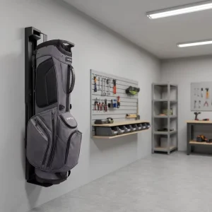 Foldable Carbon Steel Wall-Mounted Golf Bag Holder, Powder-Coated Black, Custom
