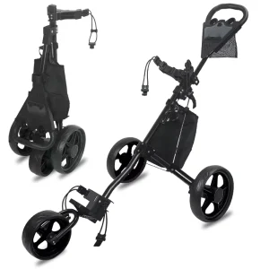 Foldable Collapsible Lightweight Golf Push Cart Aluminum 3 Wheel Golf Trolley With Foot Brake Cup Holder