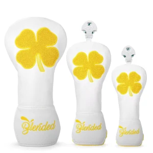 Four Clover Style Patch Embroidery Golf Club Headcover PU Leather Golf Driver Fairway Wood Hybrid Cover Set