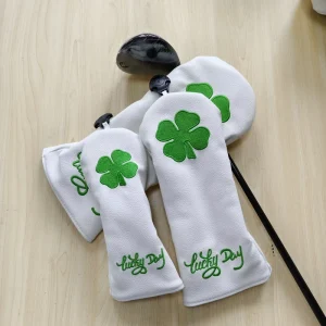 Four Leaf Clover Embroidery Golf Headcovers PU Leather Driver Fairway Hybrid Wood Head Cover Waterproof Golf Club Headcover