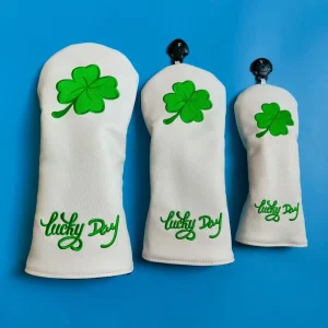 Four Leaf Clover Golf Club Covers with Lucky Day Design Model A006 Protects Heads & Clubs for Ball Sports