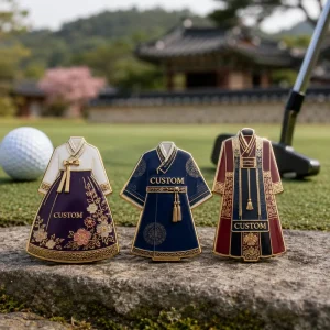 Free Design Custom UV Printed Soft Hard Enamel Engraved logo Traditional Korean Dress Korean Hanbok Metal Golf Ball Marker