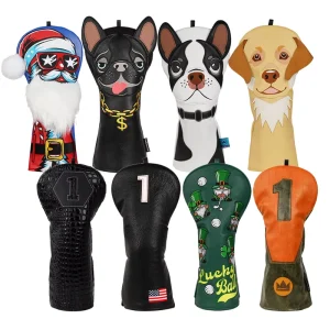 French Bulldog Golf Wood Covers Leather Custom PU Leather Golf Club Headcovers Waterproof Golf Accessories