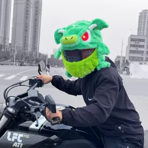 Full Face Fierce Toothless Green Dragon Motor Vehicle Helmet Cartoon Hat Cartoon Plush Helmet Cover Helmet Cover