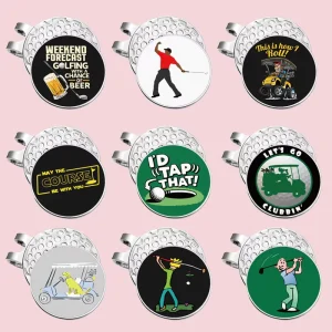 Funny Portable Sun Protection Golf Ball Marker with Magnetic Hat Clip Cartoon Design Alloy Golf Accessories Gift for Outdoor Use