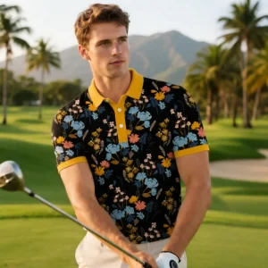GEEDA Digital Print Golf Clothes Spandex Polyester Anti UV Breathable Quick Dry Performance Polo Shirts for Golf Sports Unisex
