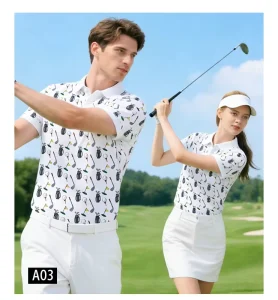 GEEDA ODM Custom Golf Clothes Black White Golf Pattern Unisex Turn-down Golf Polo Shirts Short Sleeve Sports Wear