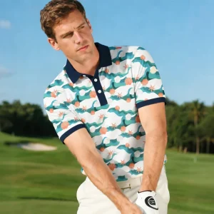 GEEDA Ocean Series Golf Polo Shirts for Men Stretch Fabric Anti Wrinkle Sports Polo Shirt Summer Outdoor Golf Clothes