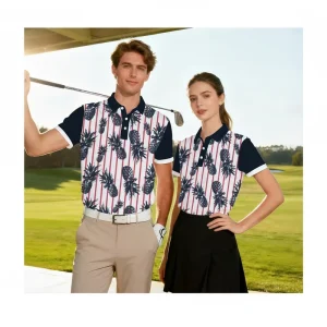 GEEDA Summer Resort Golf Polo Shirt Pineapple Tropical Fruit Series Short Sleeve Turn Collar Elastic Golf Clothes