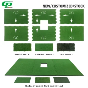 GP Interlocking Golf Hitting Mat 6 Piece Splicing System EVA Base 3 Replaceable Turf Inserts Customizable Sizes Ambidextrous