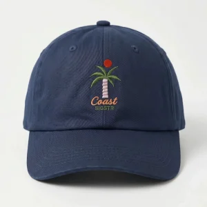 GRS Certified 100% Recycled Cotton Baseball Cap 6 Panel Dad Hat with Custom Embroidery Palm Tree Logo