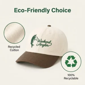 GRS Certified 100% Recycled Cotton Baseball Cap 6 Panel Dad Hat with Custom Logo Flat Embroidery