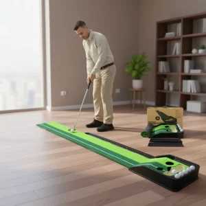 GVM Golf Portable Putting Green Mat Automatic Ball Return Track Barrier Indoor Outdoor Practice Training Equipment PP
