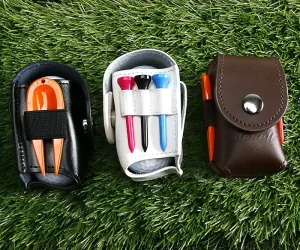 Genuine Leather 100x55mm Golf Waist Bag with Mini Tool and Tee Storage Divot Bag Hanging on Belt Without Balls