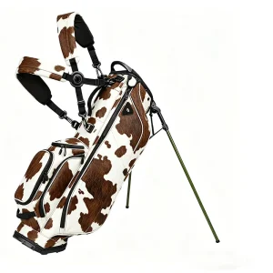 Genuine Leather & Nylon Durable Full Size Golf Stand Bags with Customized Logo and Pattern Normal Waterproof Zipper Closure