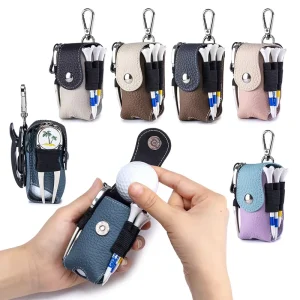 Genuine Leather Portable Mini Golf Ball Pouch Waist Mounted Outdoor Carry On Accessory 4.5x5x9.5cm Color Block Storage Bag