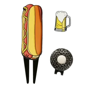 Glizzy Hot Dog Magnetic Divot Tool and Ball Marker Set Golf Accessory Funny Golf Gift for Golf and Foodie Lovers
