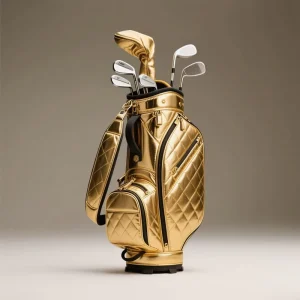 Gold Color PU Leather Golf Stand Bag with Shoulder Strap for Men and Women