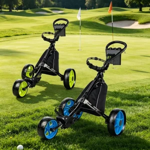 Golf 3 Wheels Golf Push Trolley Portable Foldable Lightweight Golf Bag Trolley