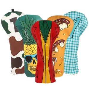 Golf Accessories Driver Embroidery Golf Headcover PU Leather Golf Club Covers Plush Liner