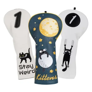 Golf Accessories Gift Black Cat Pet PU Leather Golf Headcover for Drivers
