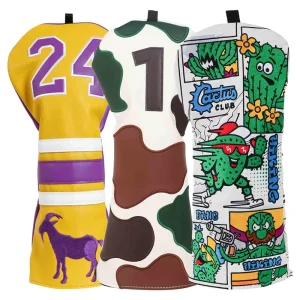 Golf Accessories Gift Embroidery Sherpa Golf Head Cover Cactus Leather Driver Headcover