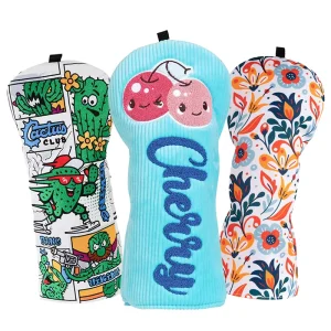 Golf Accessories Gift PU Leather Driver Golf Headcover Golf Club Head Cover with Flower Cactus