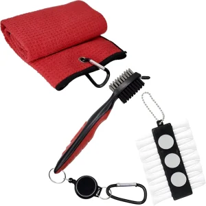Golf Accessories Gift Set Including Towel Club Brush Divot Repair Tool Ball Line Marker and Tee Holder
