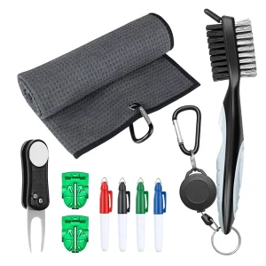 Golf Accessories with a Golf Towel Club Brush Metal Divot Tool 2 Golf Ball Liner and 4 Marker Pens