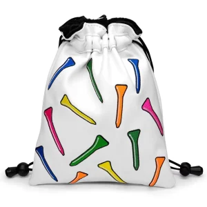 Golf Accessory Pouch Embroidered Logo Small Drawstring Storage Bag Waterproof PU Leather Tee Pouch