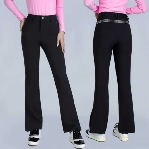Golf Apparel High Waist With Back Waist Logo Strip Decoration Side Slit Stretchable Fabric Golf Pants