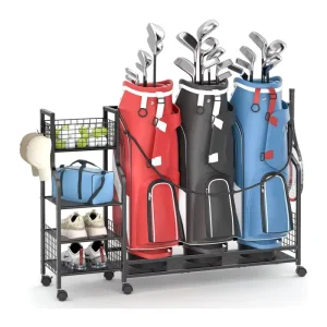 Golf Bag Equipment Accessories Ideal Home Garage Club Shed Basement Sturdy Durable Golf Bag Storage Rack With Wheels