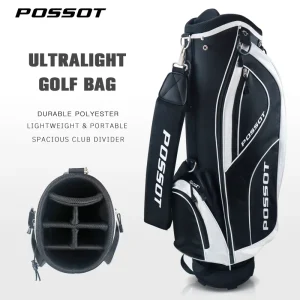 Golf Bucket Bag Black & White Polyester Zipper Closure with Pole Hole