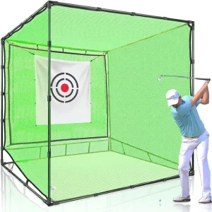 Golf Cage Net 10X10X10FT Heavy Duty Alloy Steel & Nylon Polyester for Backyard & Indoor Outdoor Driving Range Training