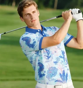 Golf Clothes Ocean Print Unisex Golf Outfit ODM Custom Logo Short Sleeve Quick Dry Four Way Stretch Polo Shirts
