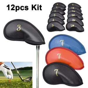 Golf Club Covers Protectors Durable 12 Piece Set PU Golf Iron Head Covers with Number Mark Universal Fit Golf Accessories