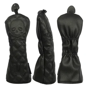 Golf Club Head Cover Set for Driver, Fairway Wood, Hybrid, and Putter, Black, Vintage Skull Design