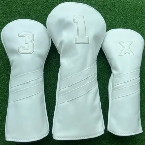 Golf Club Head Cover for Driver Fairway Hybrid Premium White Leather Golf Headcovers OEM Customized Golf Headcover Set