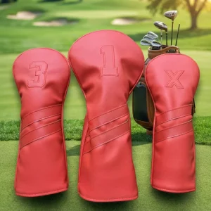 Golf Club Head Cover for Driver Fairway Hybrid Red PU Leather Golf Headcovers Set OEM Customized Golf Headcover