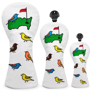 Golf Club Headcover Leather Head Covers for Driver Fairway Wood Hybrid Headcovers Wood Headcover Set with Birds Design