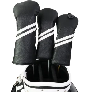 Golf Club Headcovers Driver Fairway Wood Headcovers PU Leather Club Cover Custom logo Black
