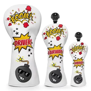 Golf Club Headcovers Embroidery Bombs Premium Leather Head Covers Set for Driver Fairway Hybrid Wood Head Covers