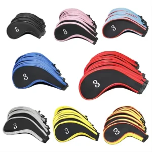 Golf Club Headcovers Set, 10 Pieces, Zipper Iron Covers
