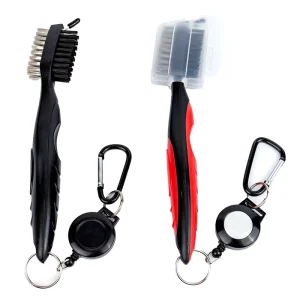Golf Double Sided Magnetic Attachment Cleaning Brush with Stainless Steel Wire and Nylon Bristles for Golf Club Cleaning Tool