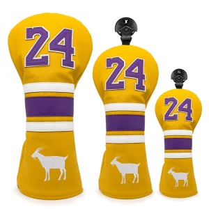 Golf Driver, Hybrid, and Fairway Headcover with No. 24 Applique and Embroidery