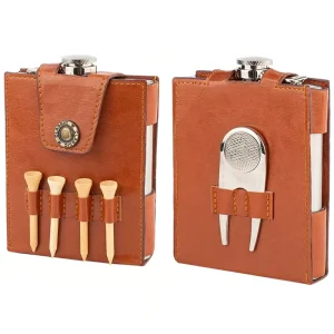 Golf Flask Gift Set 7oz Flask with Leather Case Golf Accessories for Men and Women