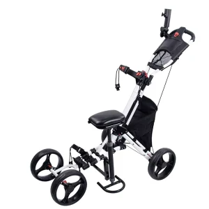 Golf Four Wheel Trolley with Seat Portable Detachable Foldable Golf Bag Cart Model X002PLUS